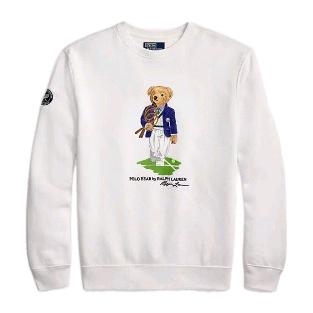 NWT Polo Ralph Lauren Wimbledon Bear Sz 2XL Mens White Logo Sweatshirt Tennis